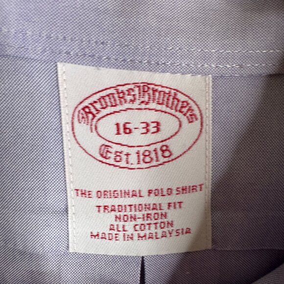 Brooks Brothers Dress Shirt Mens Size 16 33 Lilac Traditional Fit Non-Iron Cotto - Picture 11 of 13